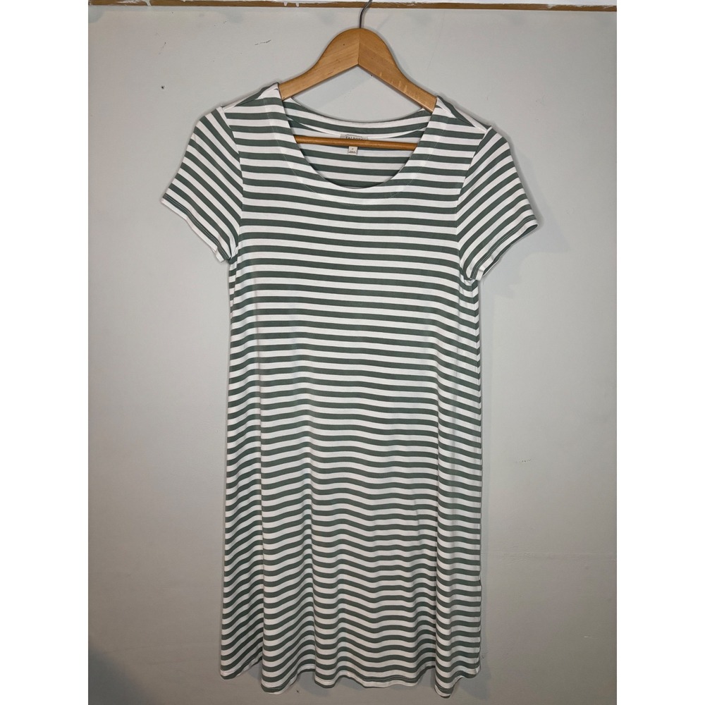 Talbots Petite‎ Dress P Striped Green White Cotton T Shirt Mini Casual